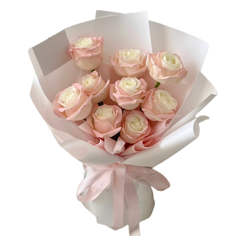 9枝蔷薇粉玫瑰韩式花束