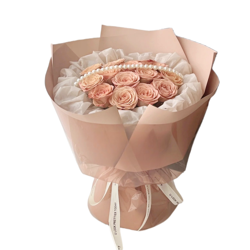 13枝卡布奇诺玫瑰韩式花束