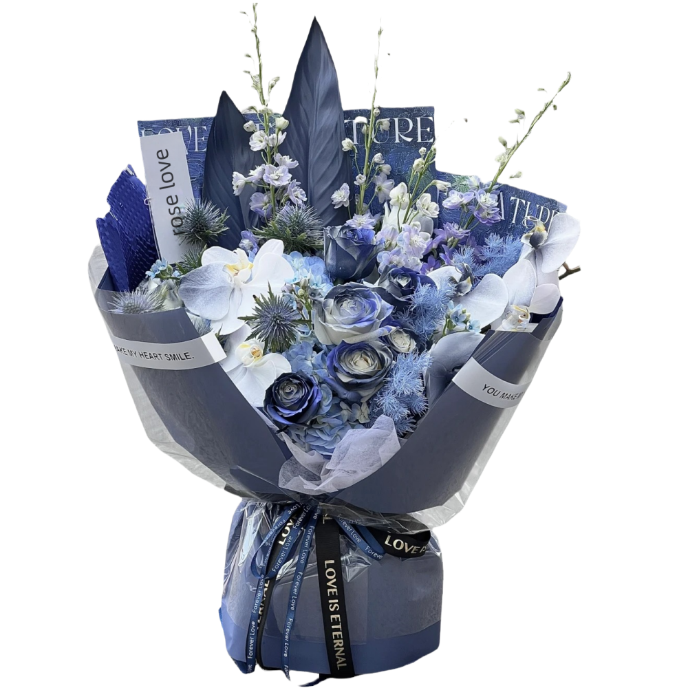 蓝色玫瑰混搭韩式花束